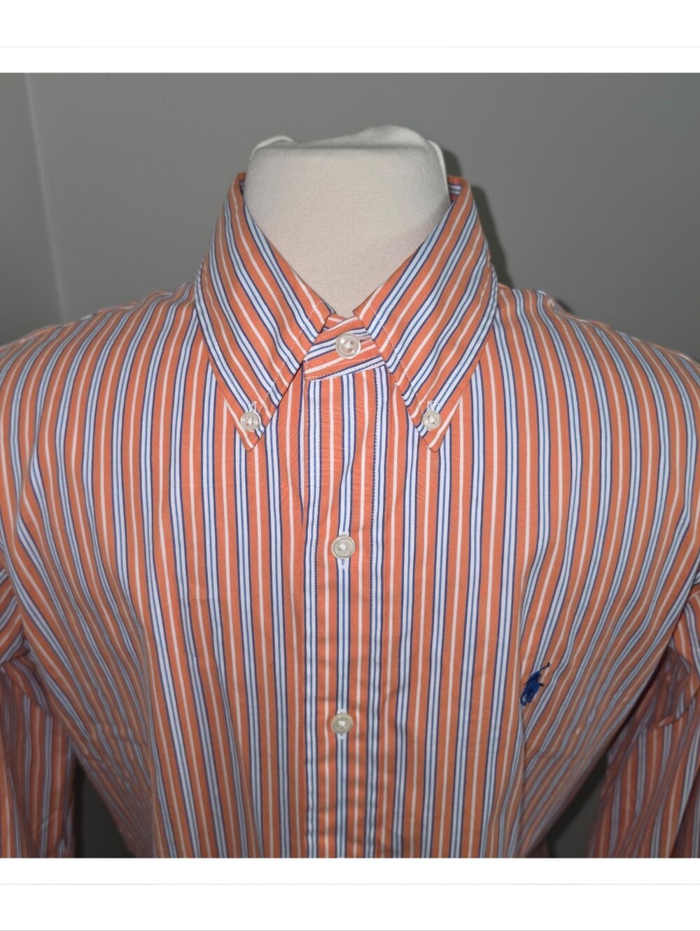 Polo Ralph Lauren Men’s Custom Fit Button Down Shirt Orange Blue Stripe Large - Picture 2 of 7